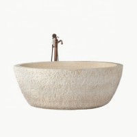 contemporary  cream egyptian marble chiseled stone stand alone bathtub for sale