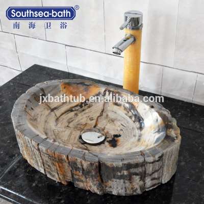 natural wooden fossil stone wash basin