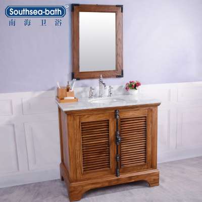 bathroom wooden vanity Solid North American red oak with two grilled doors