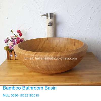 Round bamboo hand washing basin / bathroom sink